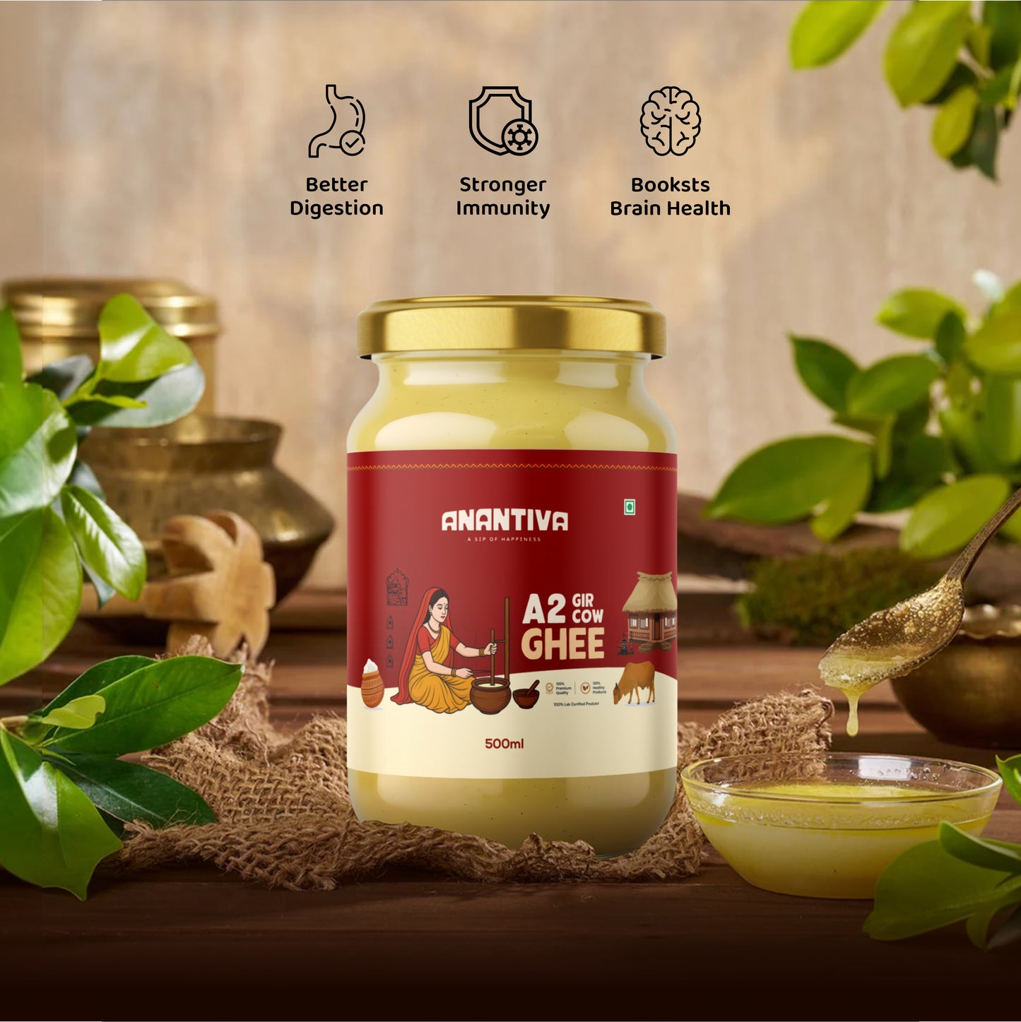 100% Pure A2 Gir Cow Ghee – Traditional Indian Ghee ( 500 ml )